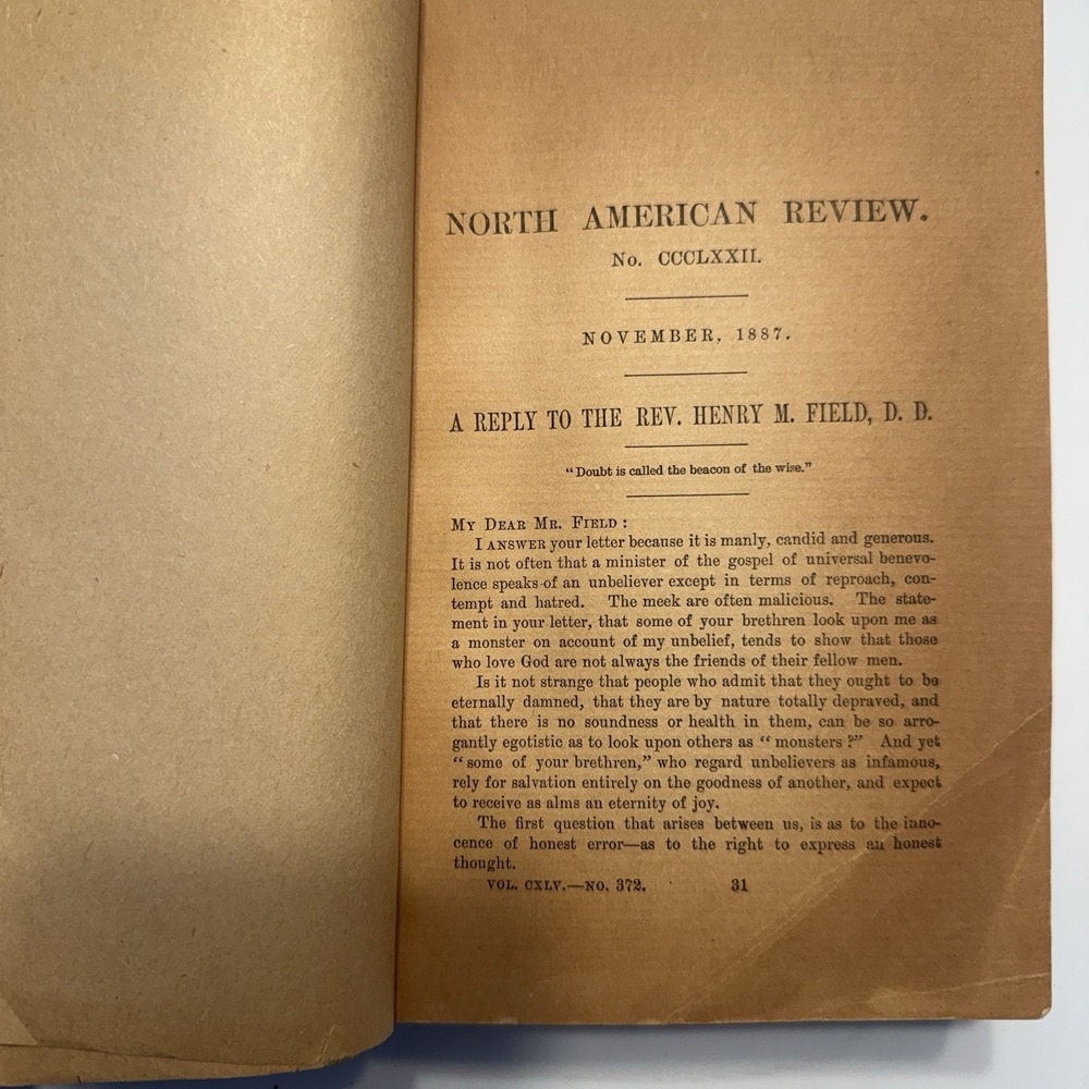North American Review Book Vintage November 1887 A Reply To The Rev. Henry Field